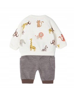 MAYORAL NEWBORN KOMPLET BLUZA SPODNIE BRĄZOWE BLUZA ZWIĘRZĄTKA 2641