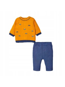 MAYORAL NEWBORN KOMPLET SWETER MIODOWY W AUTKA SPODNIE GRANATOWE 2569/4