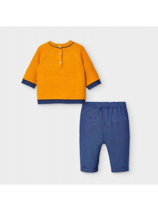 MAYORAL NEWBORN KOMPLET SWETER MIODOWY W AUTKA SPODNIE GRANATOWE 2569/4
