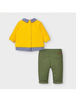 MAYORAL NEWBORN KOMPLET BLUZA Z KOŁNIERZYKIEM SPODNIE ZIELONE 2573/3