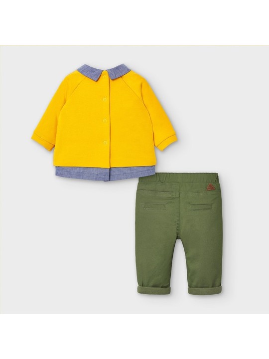 MAYORAL NEWBORN KOMPLET BLUZA Z KOŁNIERZYKIEM SPODNIE ZIELONE 2573/3