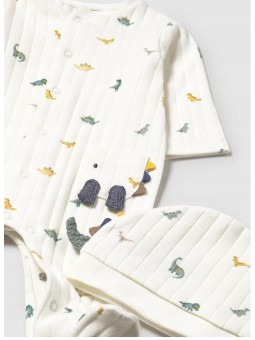 MAYORAL NEWBORN PAJAC ŚPIOCHY DLA CHŁOPCA KREMOWE W DINOZAURY CZAPKA  2717