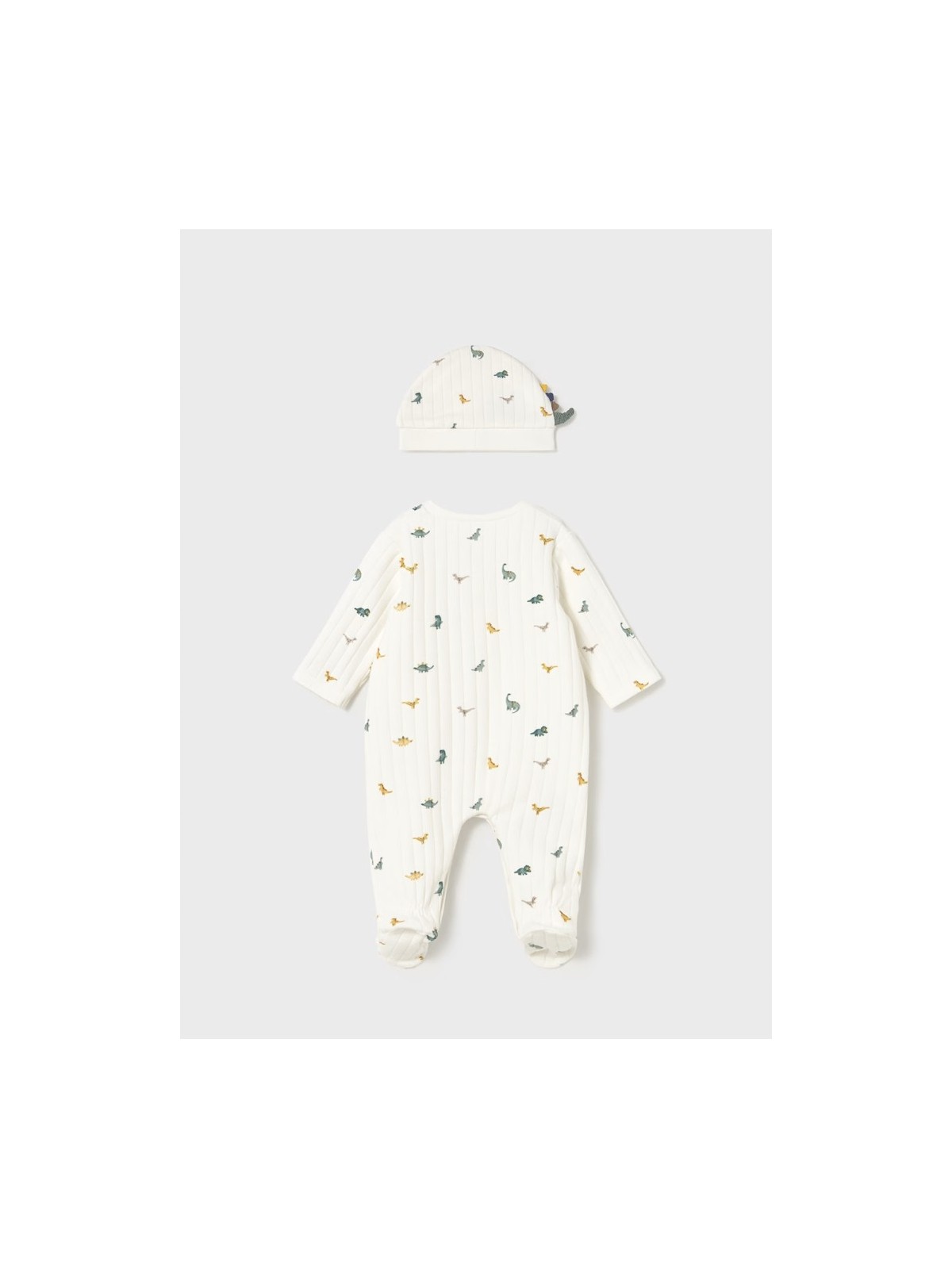 MAYORAL NEWBORN PAJAC ŚPIOCHY DLA CHŁOPCA KREMOWE W DINOZAURY CZAPKA  2717