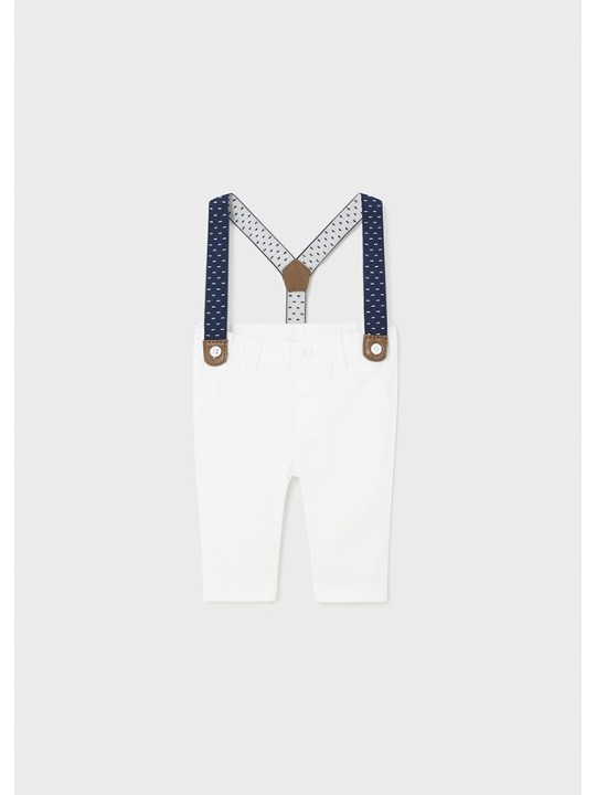 MAYORAL SPODNIE ELGANCKIE DLA CHŁOPCA BIAŁE Z SZELKAMI 1536 /26