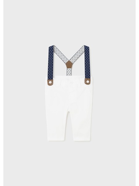 MAYORAL SPODNIE ELGANCKIE DLA CHŁOPCA BIAŁE Z SZELKAMI 1536 /26
