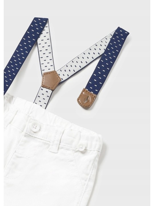 MAYORAL SPODNIE ELGANCKIE DLA CHŁOPCA BIAŁE Z SZELKAMI 1536 /26