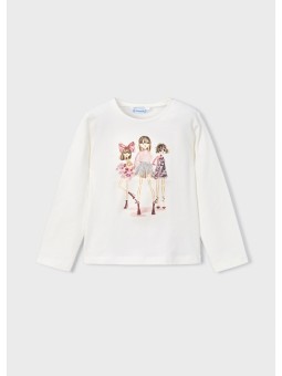 MAYORAL KOSZULKA BLUZKA DŁUGI RĘKAW CEKINY KREM RÓŻOWY 4011 /94