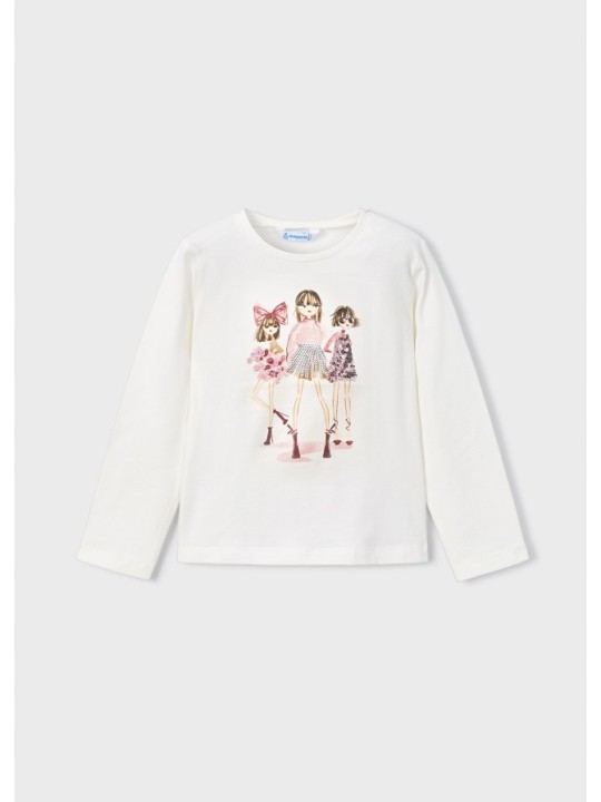 MAYORAL KOSZULKA BLUZKA DŁUGI RĘKAW CEKINY KREM RÓŻOWY 4011 /94