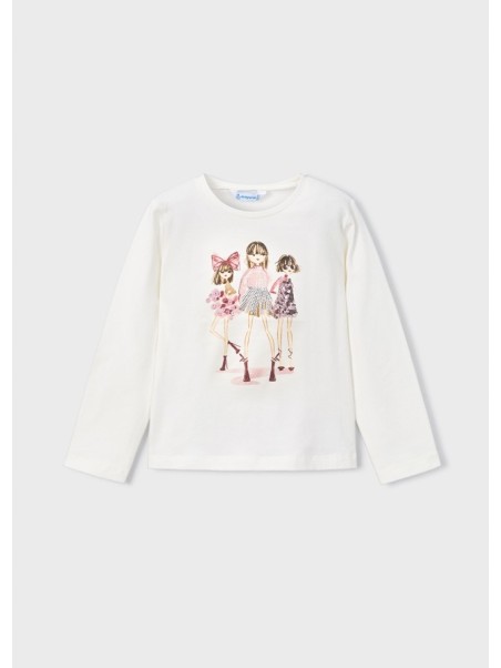 MAYORAL KOSZULKA BLUZKA DŁUGI RĘKAW CEKINY KREM RÓŻOWY 4011 /94