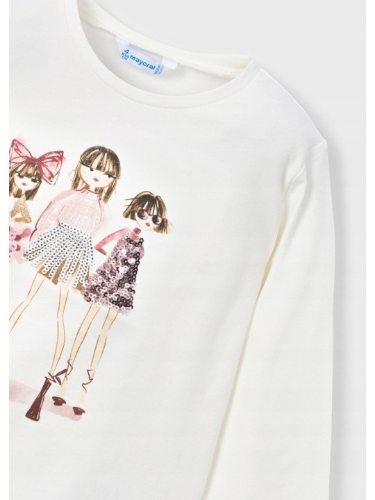 MAYORAL KOSZULKA BLUZKA DŁUGI RĘKAW CEKINY KREM RÓŻOWY 4011 /94