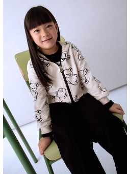 MAYORAL KOMPLET DRES DLA DZIEWCZYNKI BLUZA ROZPINANA W MISIE DWIE PARY SPODNI BEŻ CZARNY 4895/74