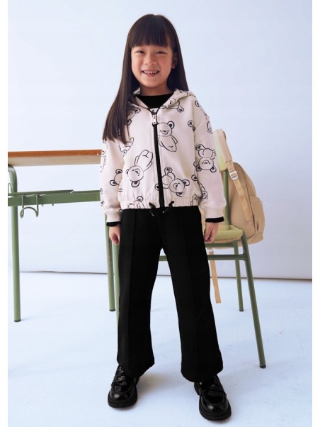 MAYORAL KOMPLET DRES DLA DZIEWCZYNKI BLUZA ROZPINANA W MISIE DWIE PARY SPODNI BEŻ CZARNY 4895/74