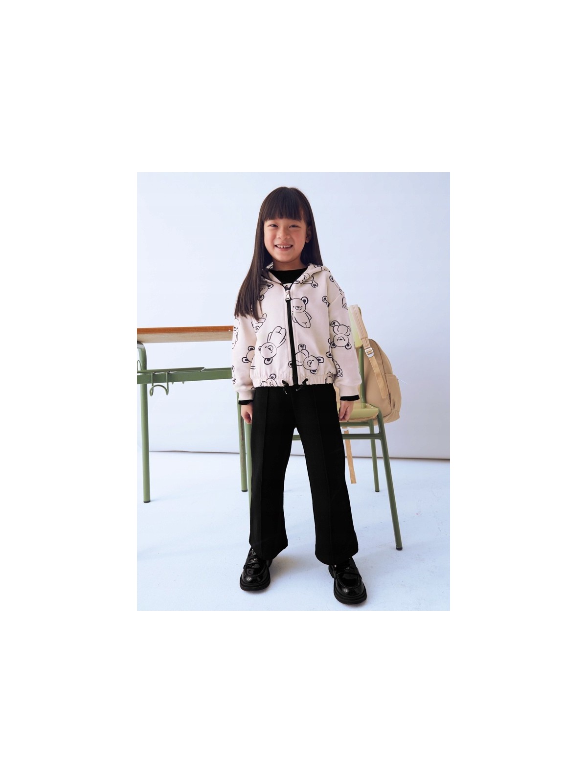 MAYORAL KOMPLET DRES DLA DZIEWCZYNKI BLUZA ROZPINANA W MISIE DWIE PARY SPODNI BEŻ CZARNY 4895/74