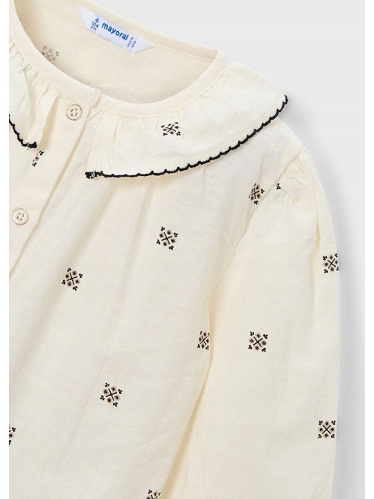 MAYORAL KOSZULKA BLUZKA Z KOŁNIERZYKIEM KREM CZARNY 4132/24