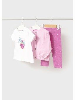 MAYORAL KOMPLET KOSZULKA BLUZA LEGINSY RÓŻ BIAŁY 1737/92