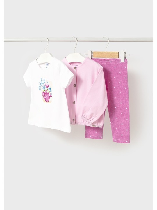 MAYORAL KOMPLET KOSZULKA BLUZA LEGINSY RÓŻ BIAŁY 1737/92