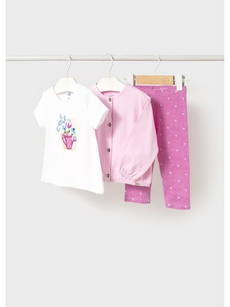 MAYORAL KOMPLET KOSZULKA BLUZA LEGINSY RÓŻ BIAŁY 1737/92