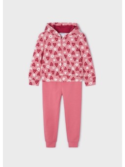 MAYORAL KOMPLET DRES DLA DZIEWCZYNKI BLUZA Z KAPTUREM W SERDUSZKA SPODNIE RÓŻOWE 3851/30