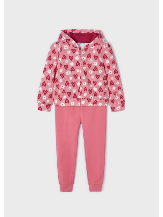 MAYORAL KOMPLET DRES DLA DZIEWCZYNKI BLUZA Z KAPTUREM W SERDUSZKA SPODNIE RÓŻOWE 3851/30