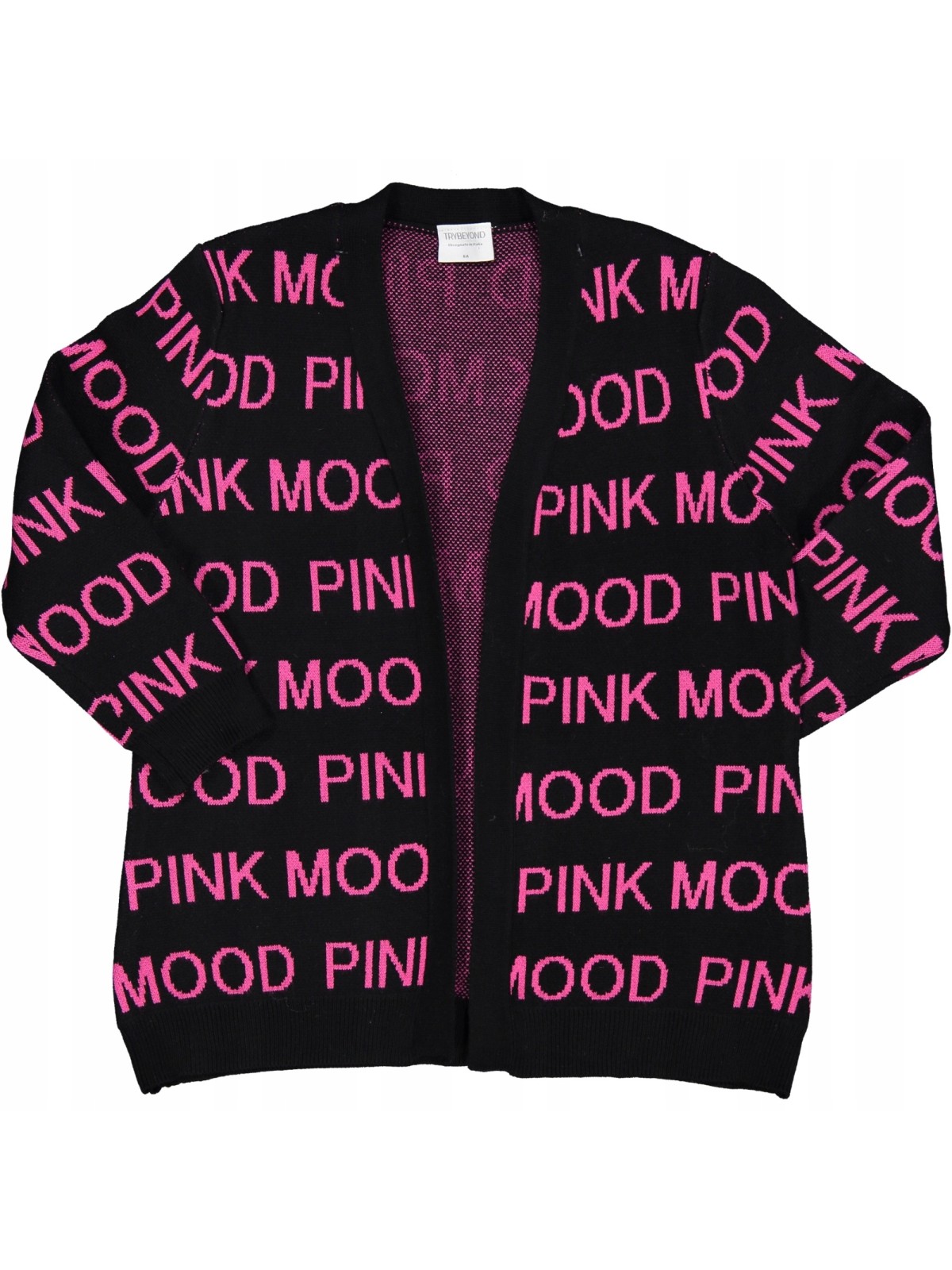 BIRBA TRYBEYOND SWETER  KARDIGAN CZARNY W RÓŻOWE NAPISY PINK 999 76774 00 90Z