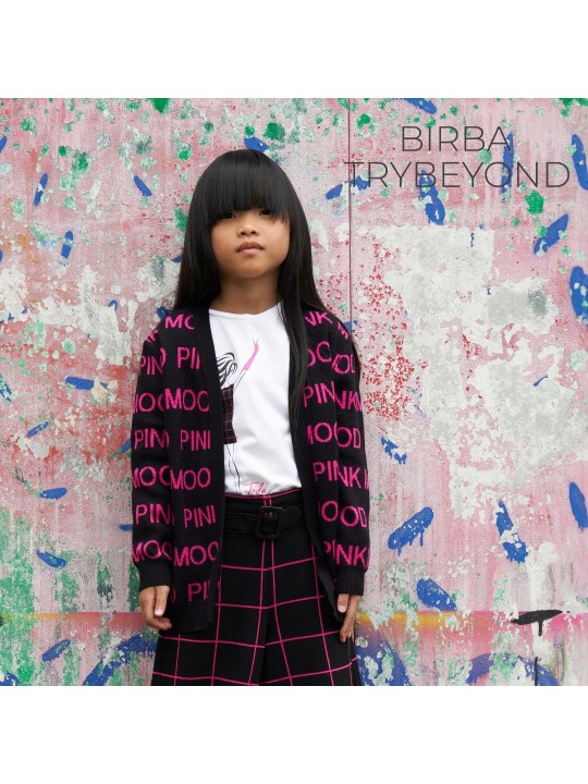 BIRBA TRYBEYOND SWETER  KARDIGAN CZARNY W RÓŻOWE NAPISY PINK 999 76774 00 90Z