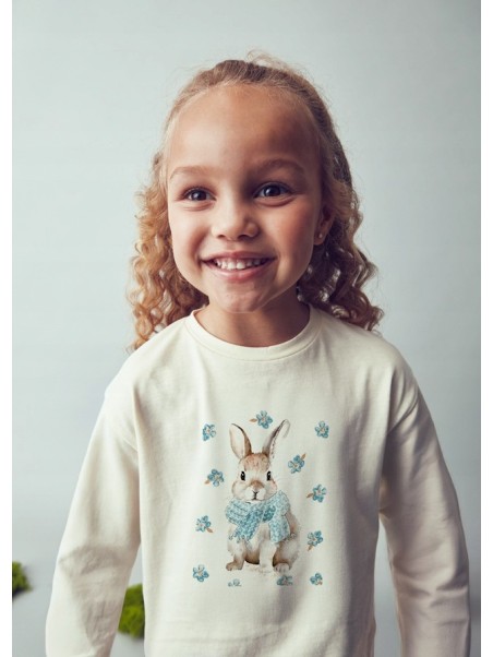 MAYORAL KOSZULKA BLUZKA NA DŁUGI RĘKAW KREM KRÓLICZEK 4009/66