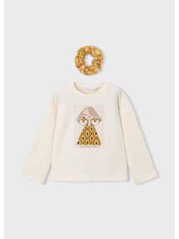 MAYORAL KOSZULKA BLUZKA DLA DZIEWCZYNKI NA DŁUGI RĘKAW GUMKA DO WŁOSÓW KREM  ŻÓŁTY 4006/84