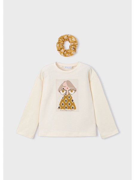 MAYORAL KOSZULKA BLUZKA DLA DZIEWCZYNKI NA DŁUGI RĘKAW GUMKA DO WŁOSÓW KREM  ŻÓŁTY 4006/84