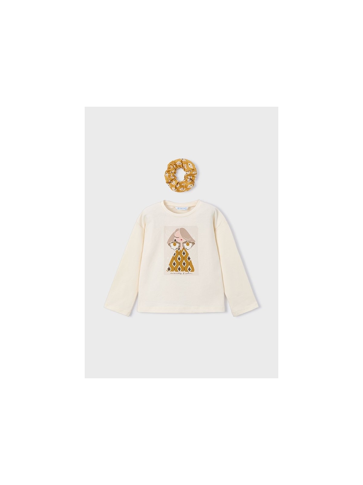 MAYORAL KOSZULKA BLUZKA DLA DZIEWCZYNKI NA DŁUGI RĘKAW GUMKA DO WŁOSÓW KREM  ŻÓŁTY 4006/84