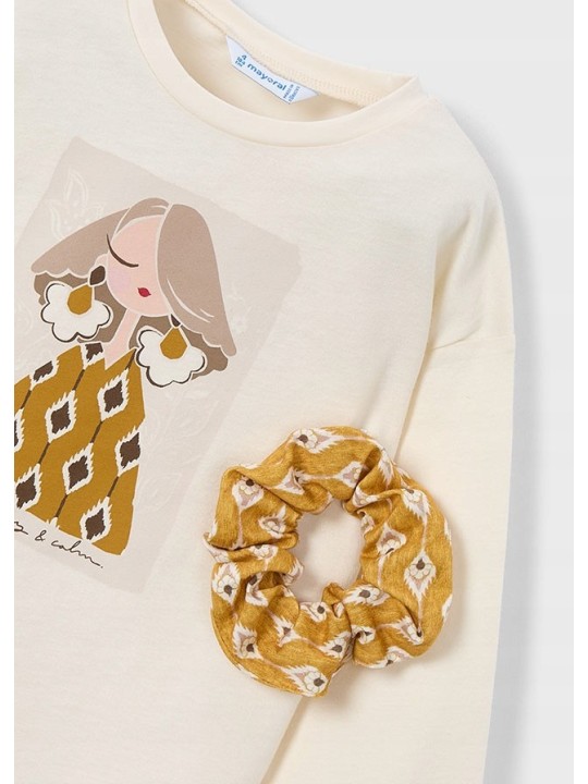 MAYORAL KOSZULKA BLUZKA DLA DZIEWCZYNKI NA DŁUGI RĘKAW GUMKA DO WŁOSÓW KREM  ŻÓŁTY 4006/84