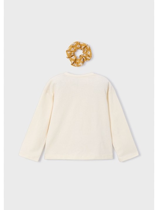 MAYORAL KOSZULKA BLUZKA DLA DZIEWCZYNKI NA DŁUGI RĘKAW GUMKA DO WŁOSÓW KREM  ŻÓŁTY 4006/84
