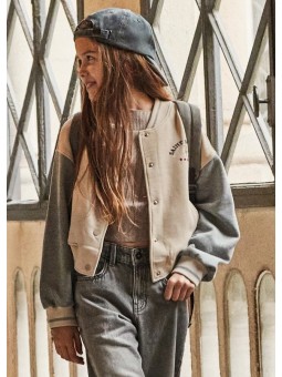 MAYORAL BLUZA DLA DZIEWCZYNKI ROZPINANA BOMBERKA KREM SZARY HAFT 7428/35