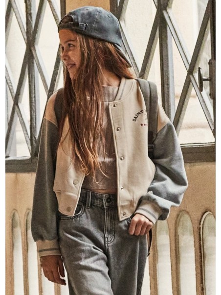 MAYORAL BLUZA DLA DZIEWCZYNKI ROZPINANA BOMBERKA KREM SZARY HAFT 7428/35