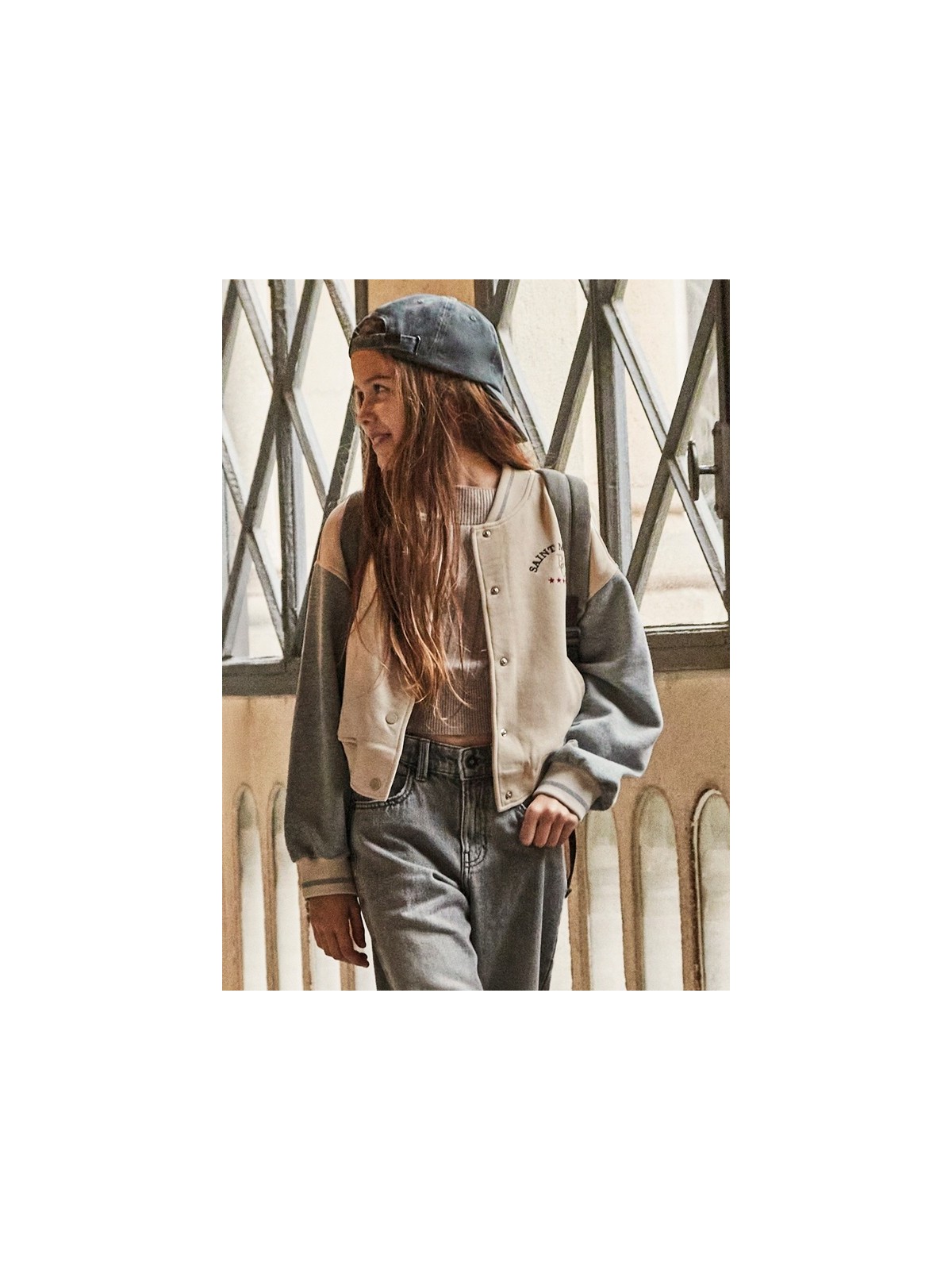 MAYORAL BLUZA DLA DZIEWCZYNKI ROZPINANA BOMBERKA KREM SZARY HAFT 7428/35