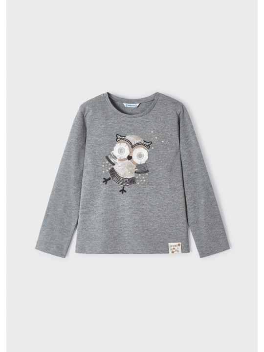 MAYORAL KOSZULKA BLUZKA NA DŁUGI RĘKAW SZARA SÓWKA 4008/82