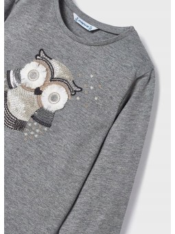 MAYORAL KOSZULKA BLUZKA NA DŁUGI RĘKAW SZARA SÓWKA 4008/82