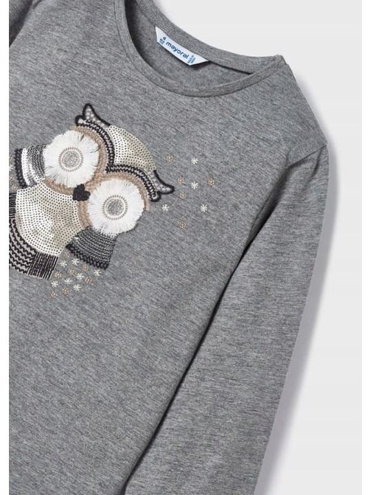 MAYORAL KOSZULKA BLUZKA NA DŁUGI RĘKAW SZARA SÓWKA 4008/82