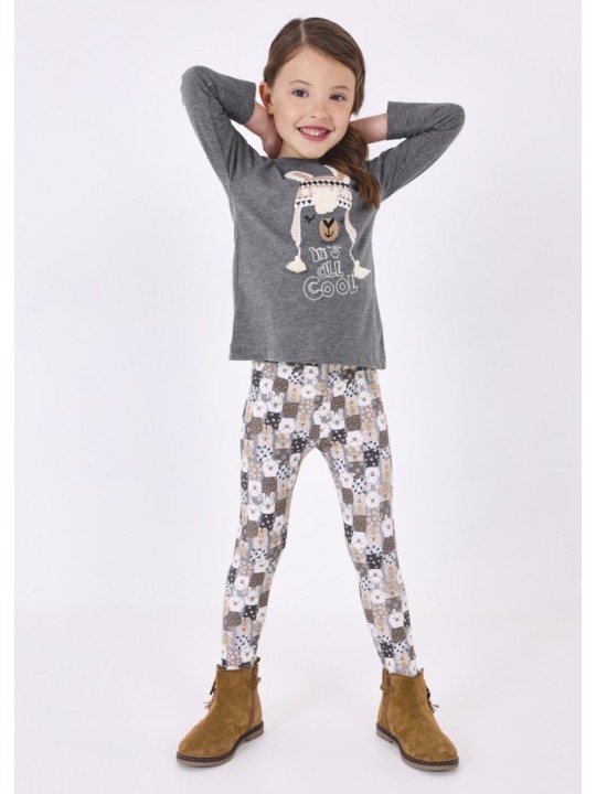 MAYORAL KOMPLET DLA DZIEWCZYNKI KOSZULKA NA DŁUGI RĘKAW SZARA LEGINSY  WZORY 4795/53