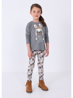 MAYORAL KOMPLET DLA DZIEWCZYNKI KOSZULKA NA DŁUGI RĘKAW SZARA LEGINSY  WZORY 4795/53