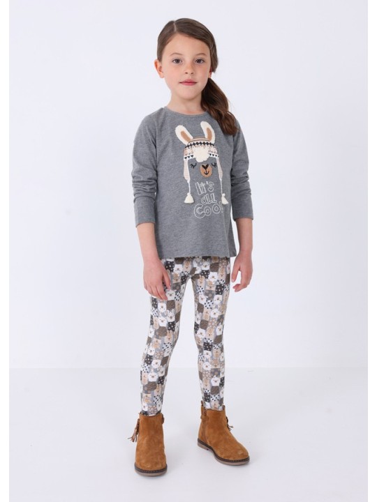 MAYORAL KOMPLET DLA DZIEWCZYNKI KOSZULKA NA DŁUGI RĘKAW SZARA LEGINSY  WZORY 4795/53