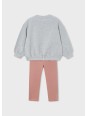 MAYORAL KOMPLET DLA DZIEWCZYNKI BLUZA NA DŁUGI RĘKAW SZARA Z KOKARDĄ CEKINY LEGINSY PUDROWY RÓŻ 4720/28