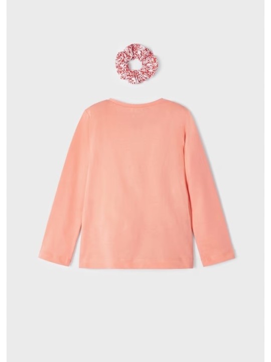 MAYORAL KOSZULKA BLUZKA NA DŁUGI RĘKAW KORALOWA Z GUMKĄ DO WŁOSÓW 3072/61