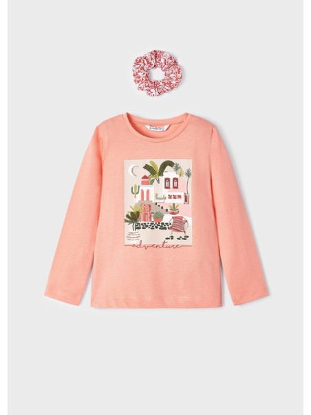 MAYORAL KOSZULKA BLUZKA NA DŁUGI RĘKAW KORALOWA Z GUMKĄ DO WŁOSÓW 3072/61