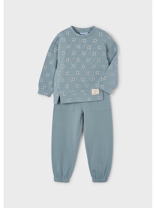 MAYORAL KOMPLET DRES DLA DZIEWCZYNKI BLUZA W KWIATKI SPODNIE MORSKA ZIELEŃ 4894/70