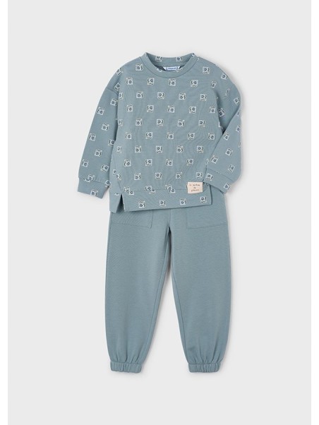 MAYORAL KOMPLET DRES DLA DZIEWCZYNKI BLUZA W KWIATKI SPODNIE MORSKA ZIELEŃ 4894/70