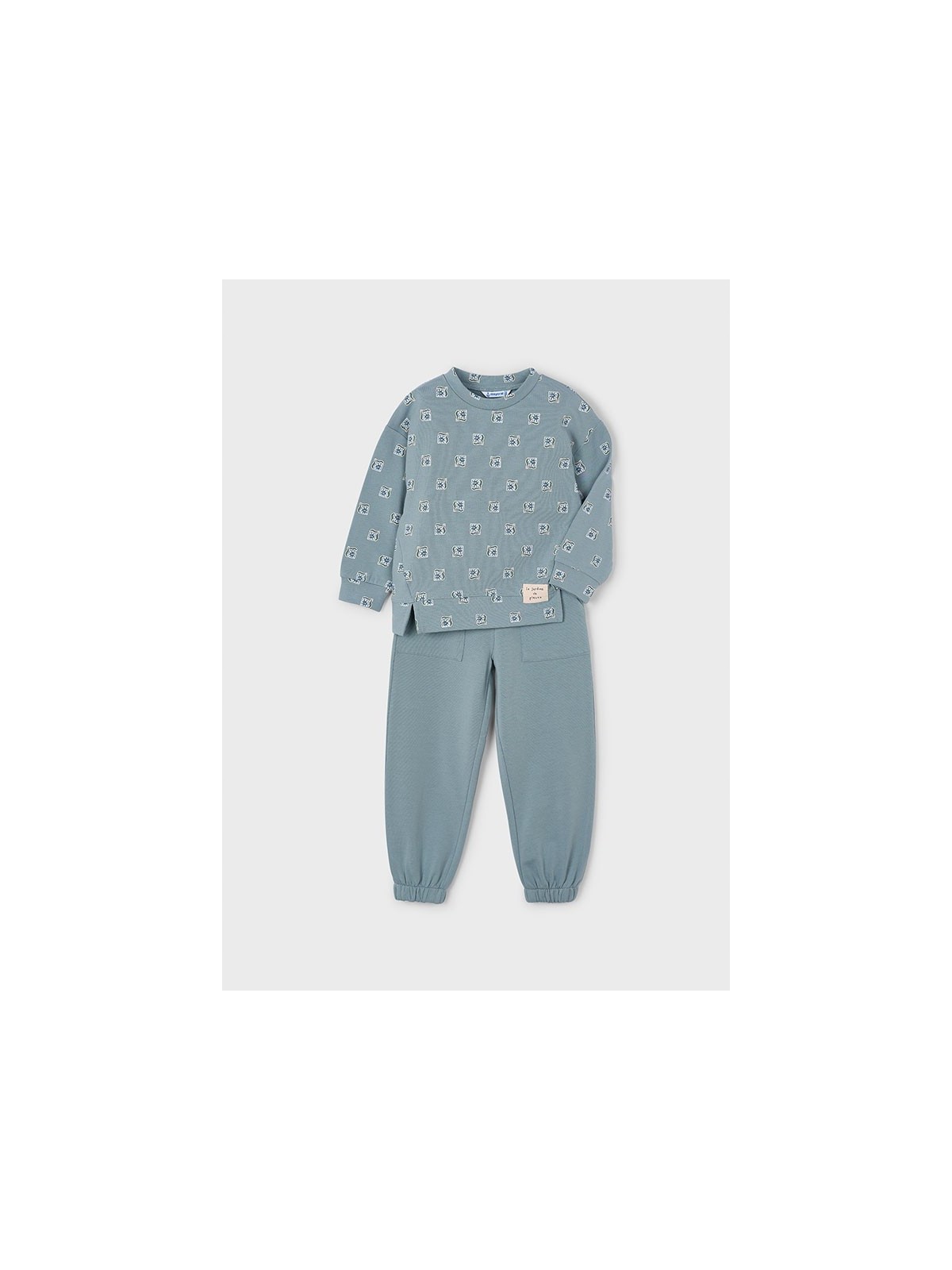 MAYORAL KOMPLET DRES DLA DZIEWCZYNKI BLUZA W KWIATKI SPODNIE MORSKA ZIELEŃ 4894/70