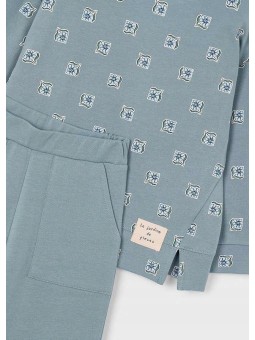 MAYORAL KOMPLET DRES DLA DZIEWCZYNKI BLUZA W KWIATKI SPODNIE MORSKA ZIELEŃ 4894/70