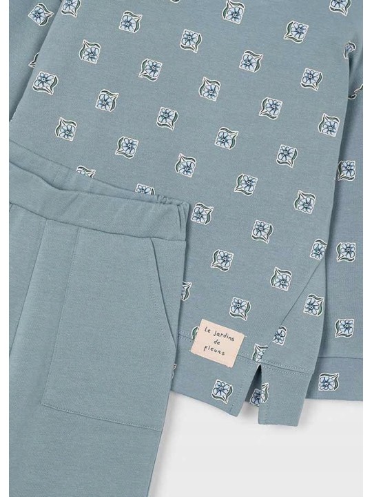 MAYORAL KOMPLET DRES DLA DZIEWCZYNKI BLUZA W KWIATKI SPODNIE MORSKA ZIELEŃ 4894/70