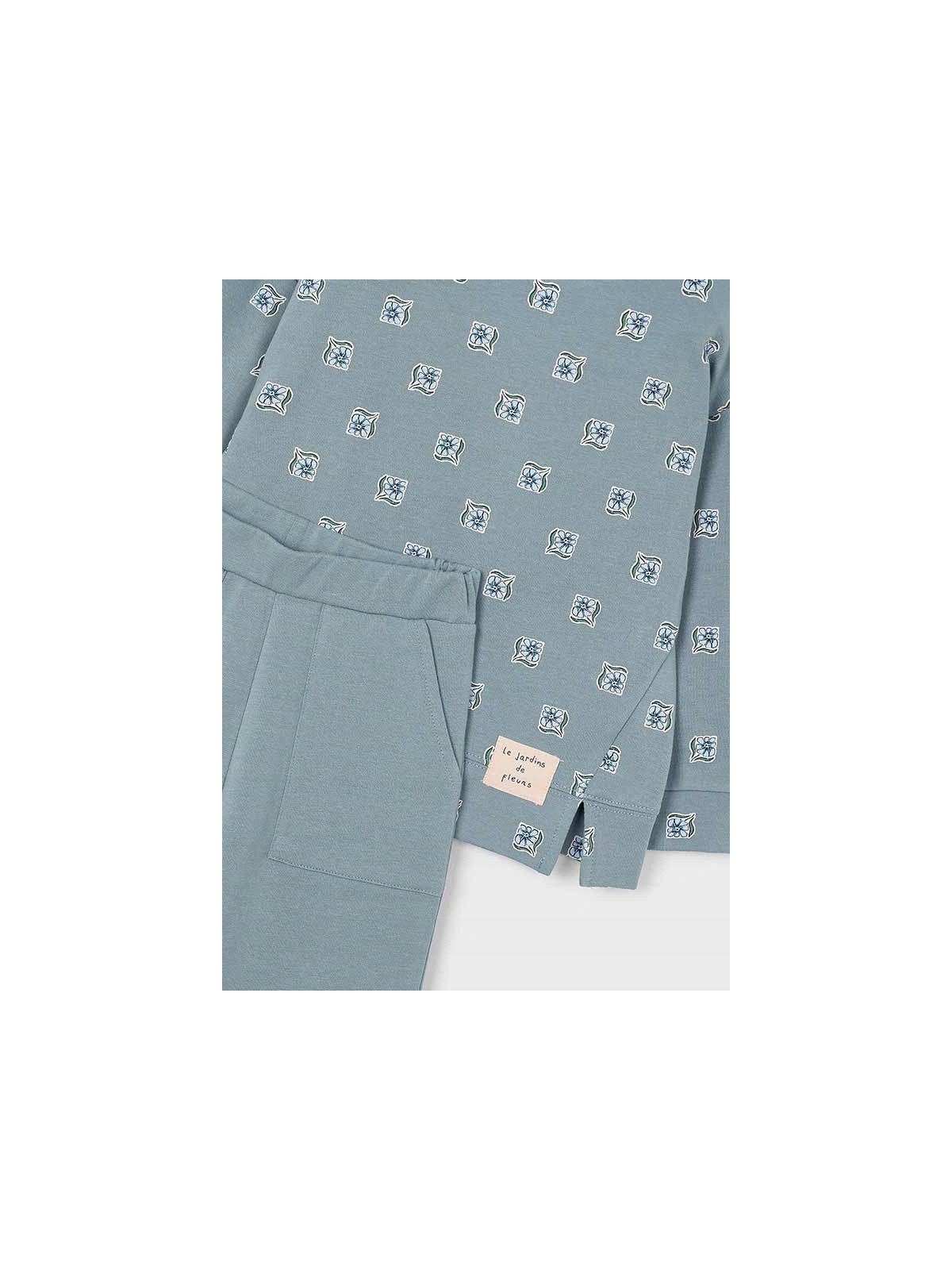 MAYORAL KOMPLET DRES DLA DZIEWCZYNKI BLUZA W KWIATKI SPODNIE MORSKA ZIELEŃ 4894/70