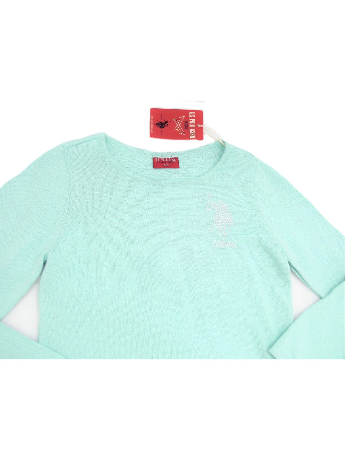 U.S POLO ASSN. SWETER  DLA DZIEWCZYNKI ZIELONY Z KRYSZTAŁKAMI 000004033940